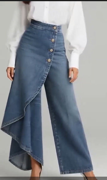 Damen Denim-Rock mit asymmetrischem Schnitt und Knopfdetails Drune