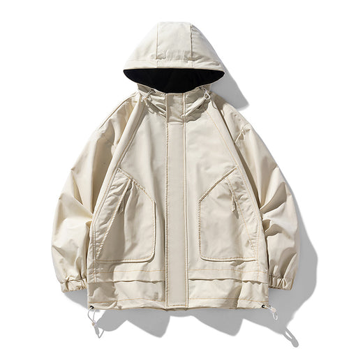 Herren winddichte praktische Outdoor-Jacke mit verstellbarer Kapuze und großen Taschen Drune