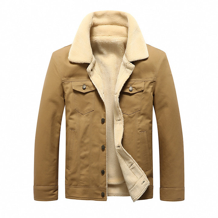 Herren Thermo-gefütterte Truckerjacke aus Baumwollcanvas mit komplettem Sherpa‑Innenfutter Drune