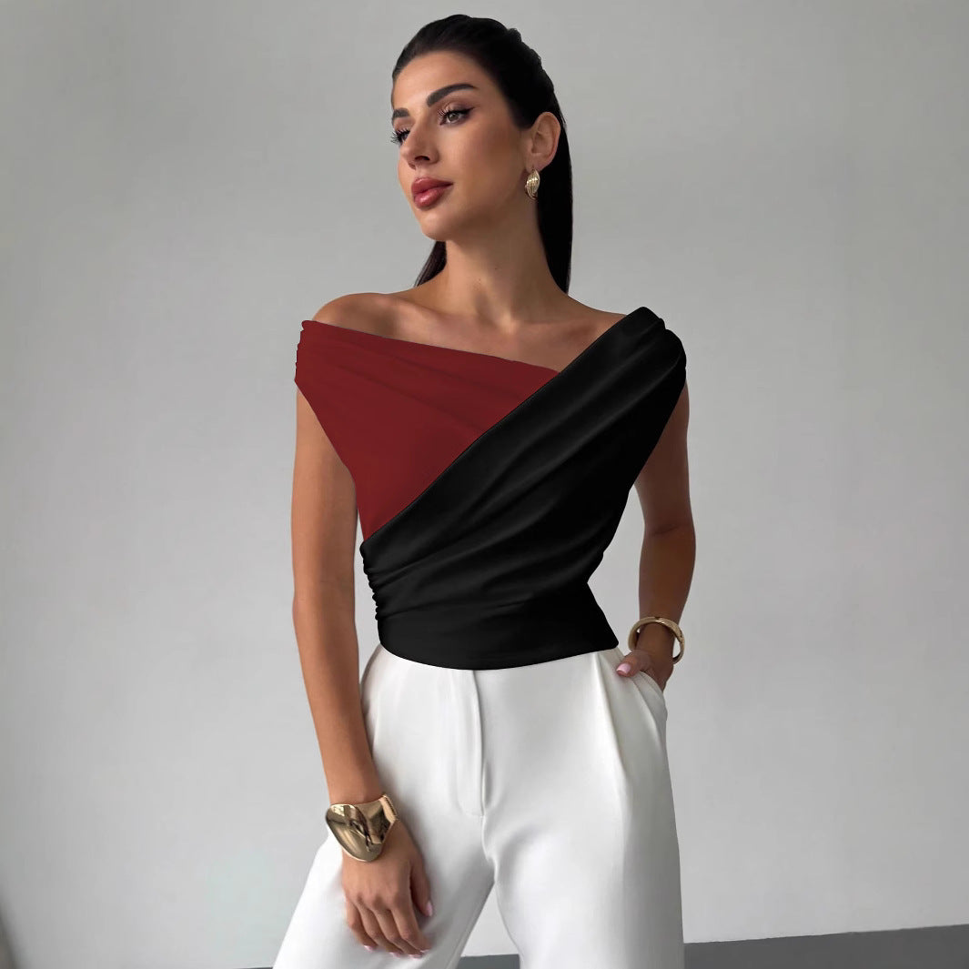Damen nan elegantes asymmetrisches Drapiertop mit überkreuzter Vorderpartie und figurbetonter Taille Drune