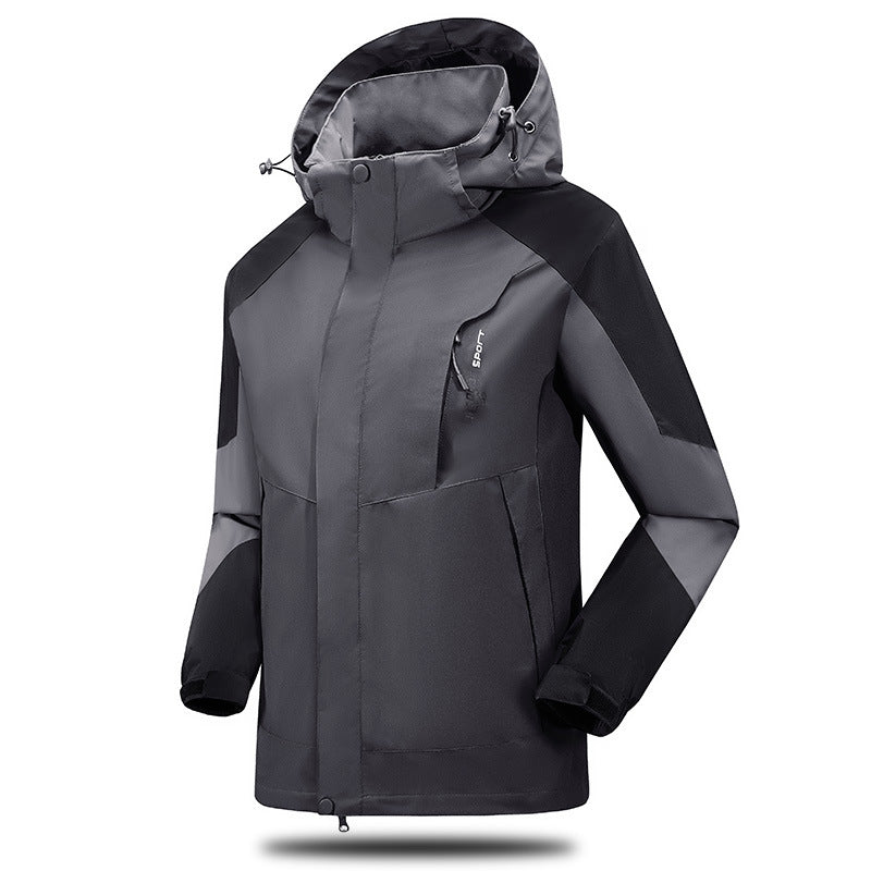 Herren Wind- und Wasserabweisende Trekkingjacke mit verstellbarer Kapuze und Brustreißverschluss Drune