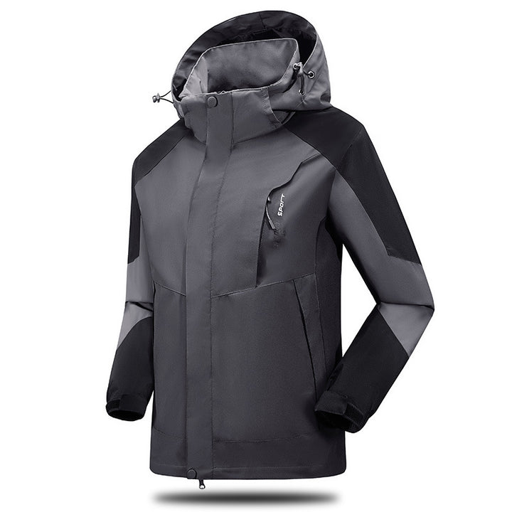 Herren Wind- und Wasserabweisende Trekkingjacke mit verstellbarer Kapuze und Brustreißverschluss Drune