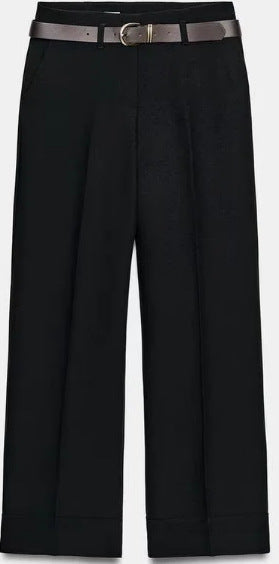 Damen Weite High‑Waist Palazzohose mit vertikalem Streifenmuster und elastischem Bund Drune
