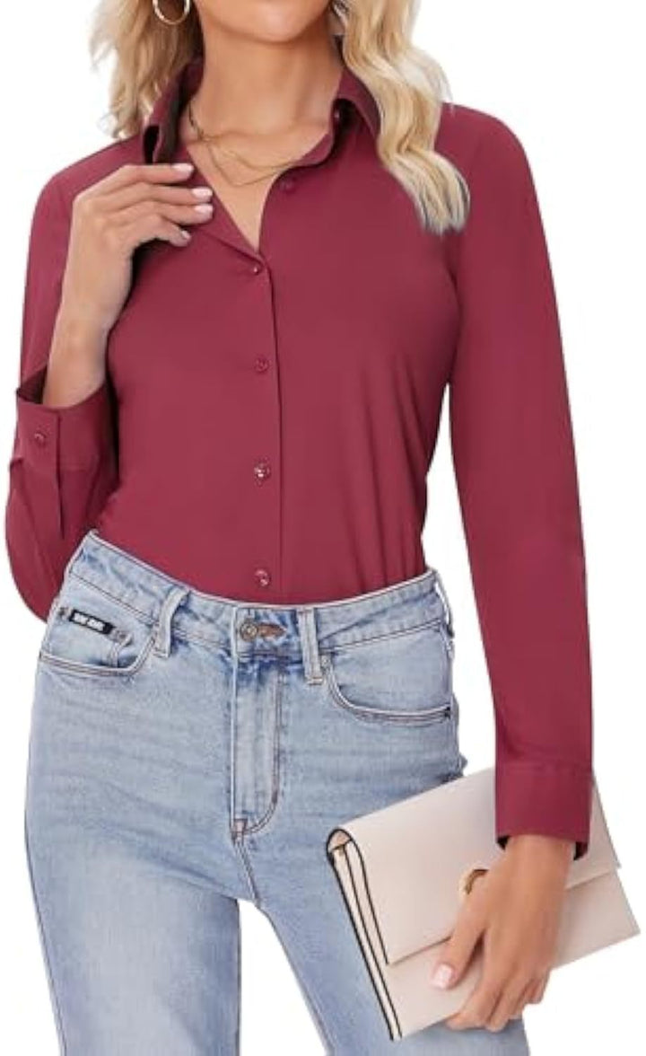 Damen Klassische Viskose-Stretch Hemdbluse mit Kentkragen und Manschetten Drune