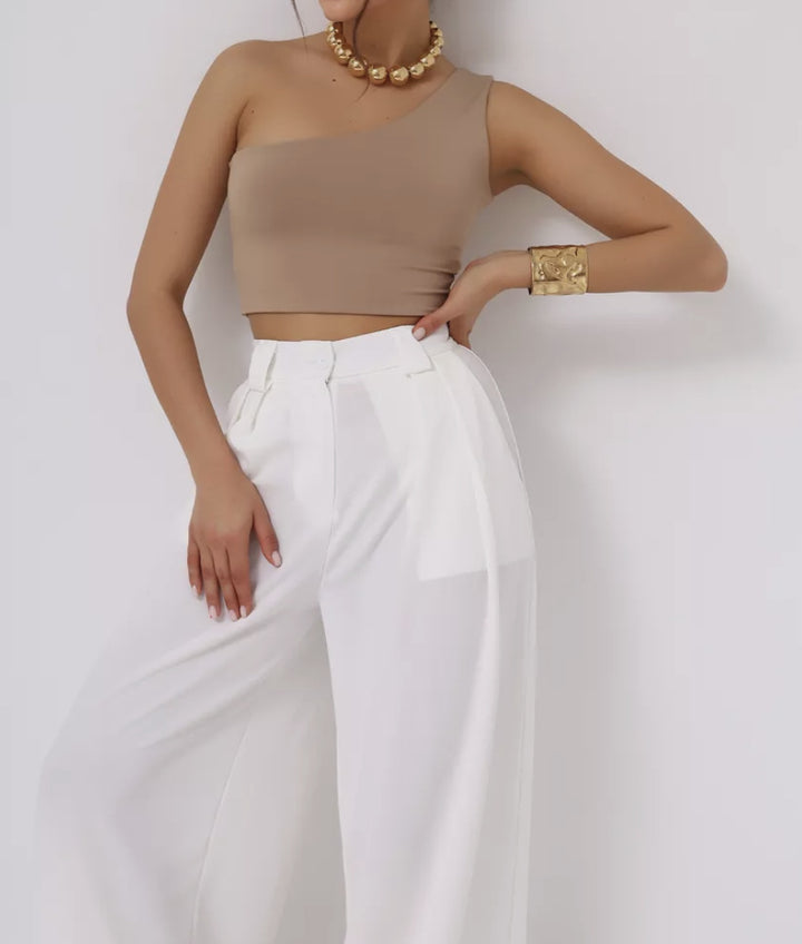 Damen weite Palazzohose mit hohem Bund und eleganter Taillierung Drune
