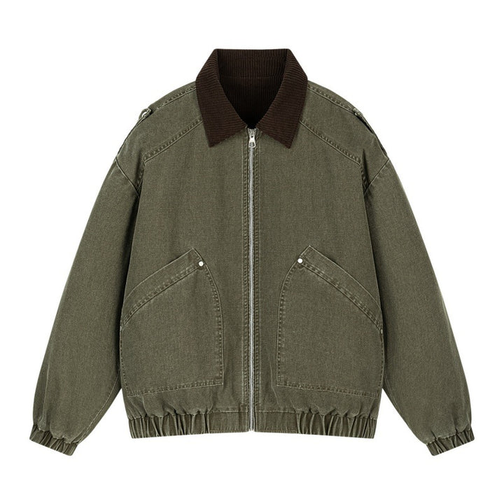 Herren Oversize-Canvas-Bomberjacke mit Cordkragen, Reißverschluss & Eingrifftaschen Drune