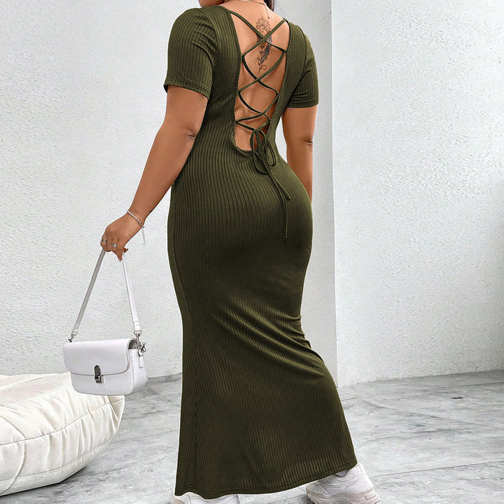 Damen figurbetontes Maxikleid mit quadratischem Ausschnitt aus Rippstrick Drune
