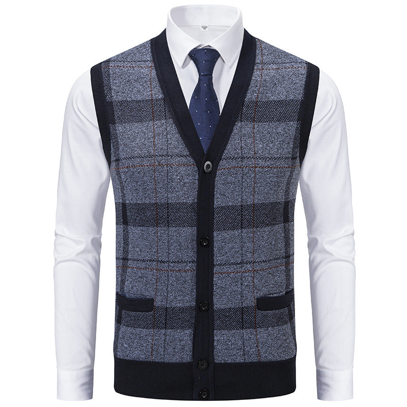 Herren Ärmellose Strickweste mit Rauten‑Muster, V‑Ausschnitt und Knopfleiste Drune