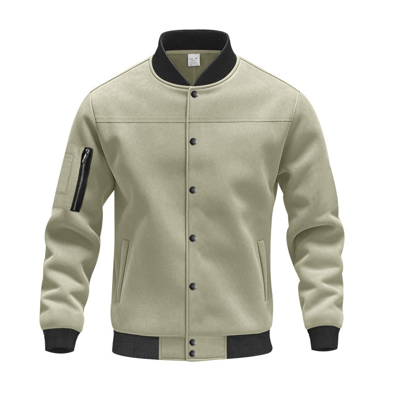 Herren Varsity-Bomberjacke mit Druckknopfverschluss, Ärmeltasche und gerippten Bündchen Drune