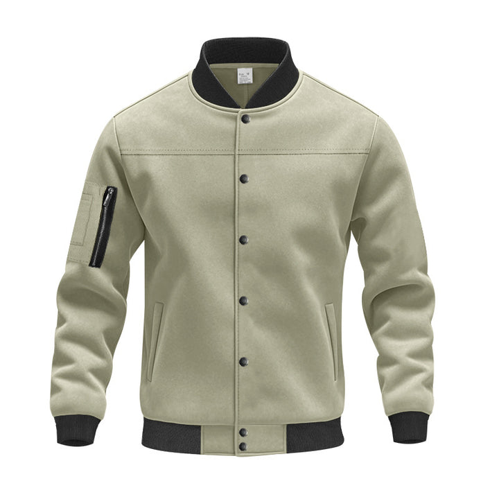 Herren Varsity-Bomberjacke mit Druckknopfverschluss, Ärmeltasche und gerippten Bündchen Drune