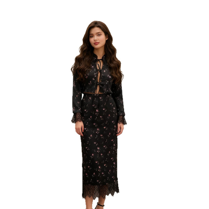 Damen Elegantes Maxikleid mit Spitzenbesatz und floralem Design Drune