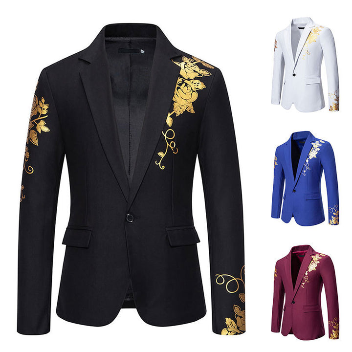 Herren nan einreihiges Sakko mit schmalem Revers und goldenem Rosenprint Drune