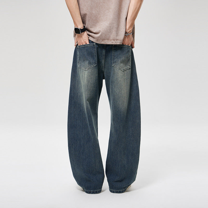 Herren Weite Baggy-Jeans mit hohem Bund, konischer Knöchelpassform und elastischem Tunnelzug Drune