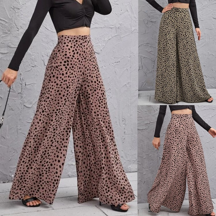 Damen weite Hose mit modischem Punktmuster und hohem Bund Drune