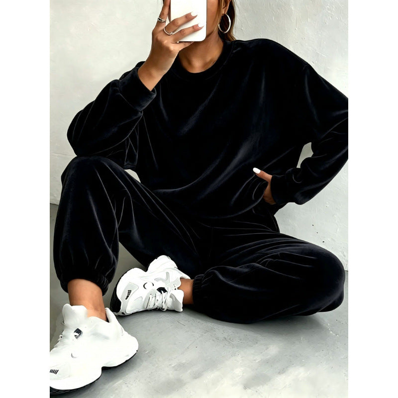 Damen Kuscheliges Velours-Lounge-Set mit Oversize-Sweatshirt und Joggerhose Drune