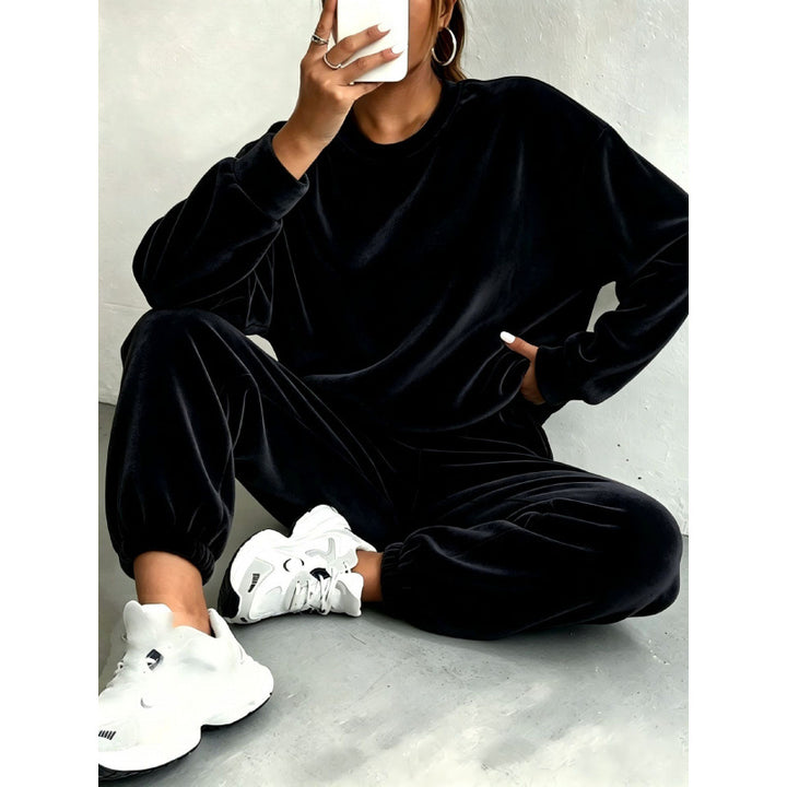 Damen Kuscheliges Velours-Lounge-Set mit Oversize-Sweatshirt und Joggerhose Drune