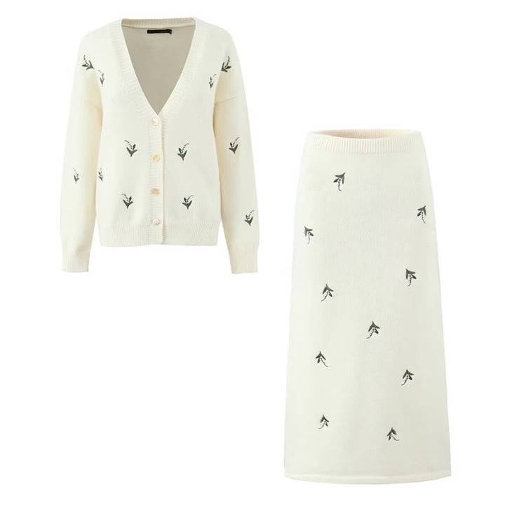 Damen Eleganter Midirock mit floralem Stickdesign und elastischem Bund Drune