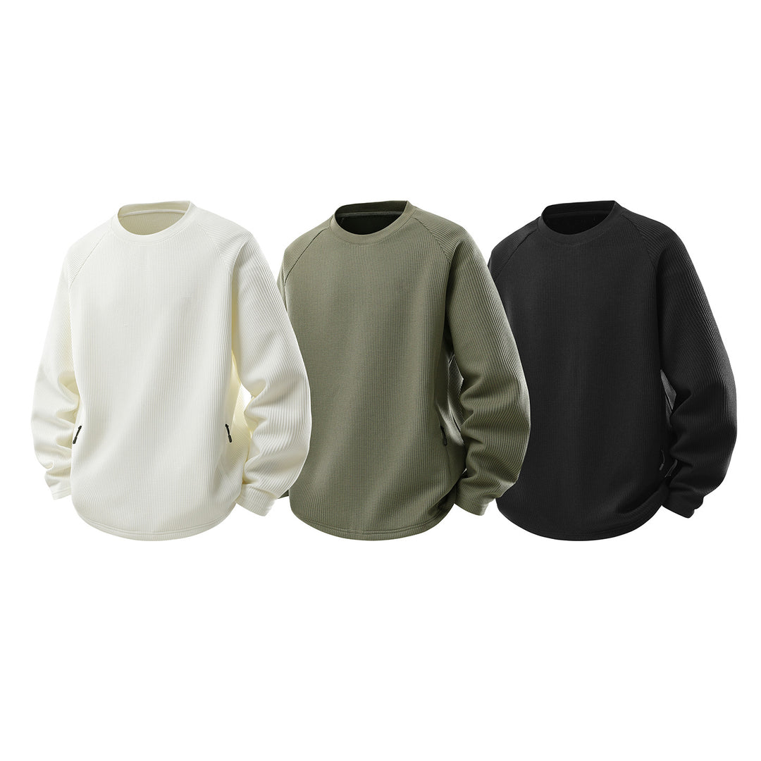 Herren Waffelstruktur-Thermo-Sweatshirt mit Raglanärmeln und Reißverschlusstaschen Drune