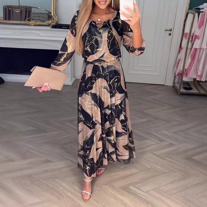 Maxikleid für Damen im fließenden Chiffon-Look mit abstraktem Marmorprint und 3/4-Ärmeln Drune