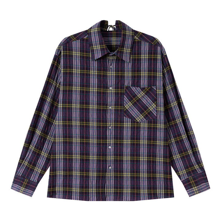 Damen Oversize-Karobluse aus leichter Baumwollmischung mit diagonalem Brusttaschen-Detail Drune
