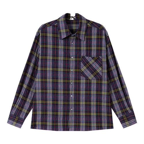 Damen Oversize-Karobluse aus leichter Baumwollmischung mit diagonalem Brusttaschen-Detail Drune