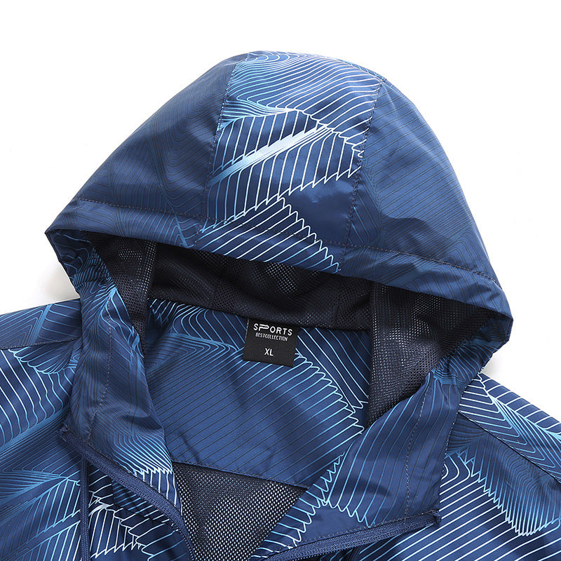 Herren Leichte Kapuzen-Windbreakerjacke mit grafischem Allover-Print und Packfunktion Drune