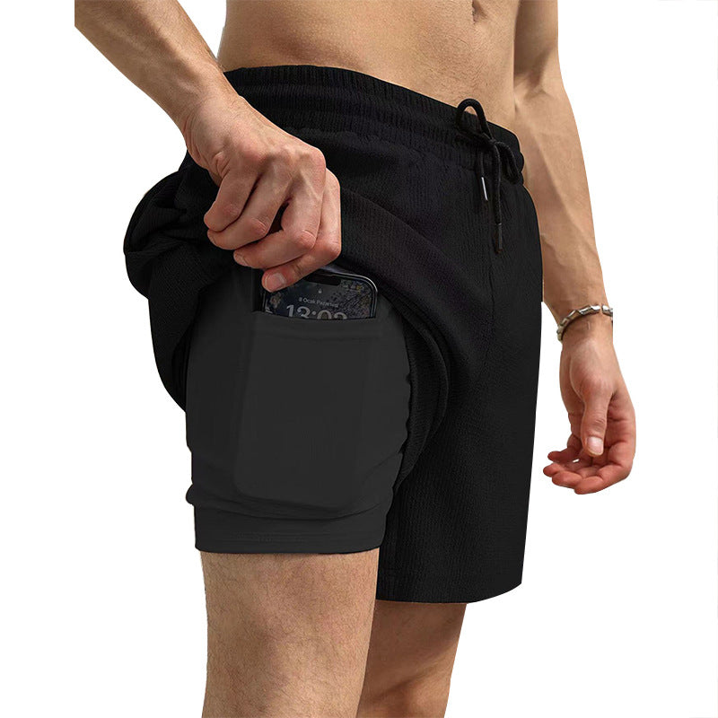Herren nan zweilagige Schwimmshorts mit innerer Kompressionshose und seitlicher Smartphone-Tasche Drune
