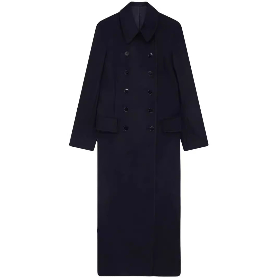 Damen Maximal langer doppelreihiger Wollmantel mit weitem Oversize-Schnitt Drune