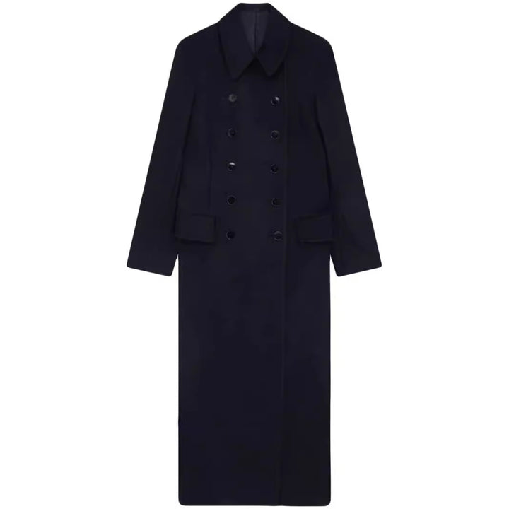 Damen Maximal langer doppelreihiger Wollmantel mit weitem Oversize-Schnitt Drune