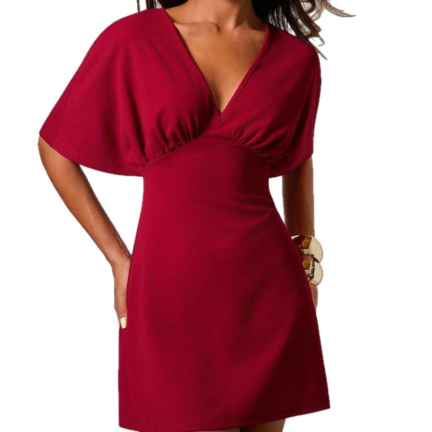 Damen figurbetontes Cocktailkleid mit tiefem V-Ausschnitt und Hüftakzent Drune