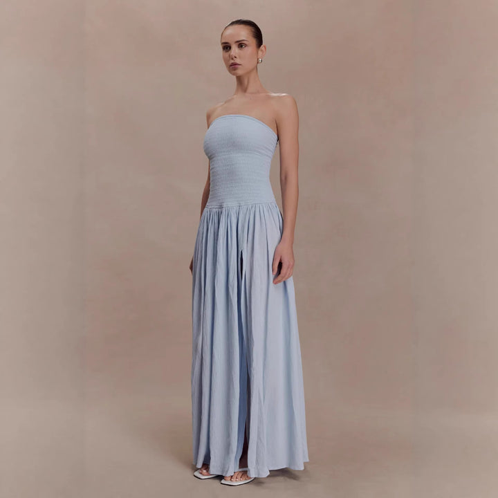 Damen Maxi-Kleid mit elastischem Oberteil und fließendem Rock Drune