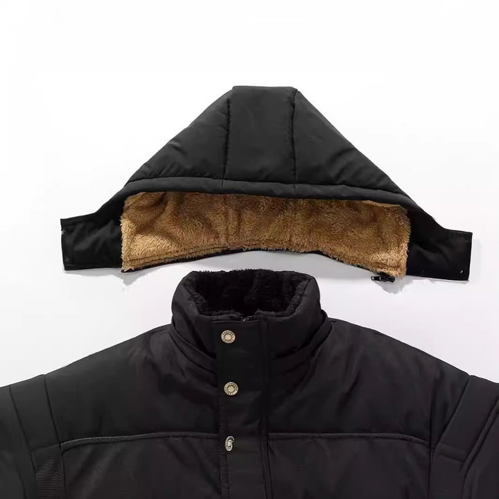 Herren Wattierter Parka mit durchgehendem Teddyfutter abnehmbarer Kapuze und Multifachtaschen Drune