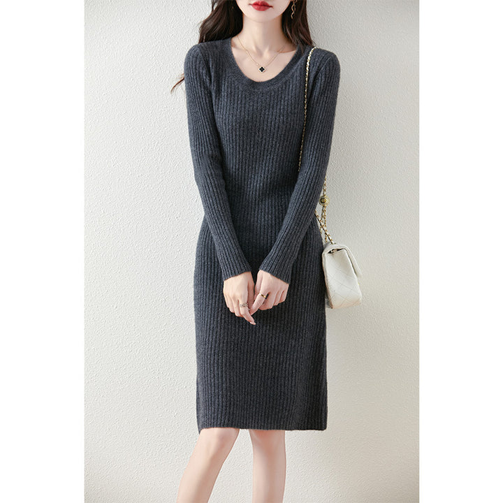 Damen Strickkleid mit feiner Rippstruktur und tailliertem Schnitt Drune