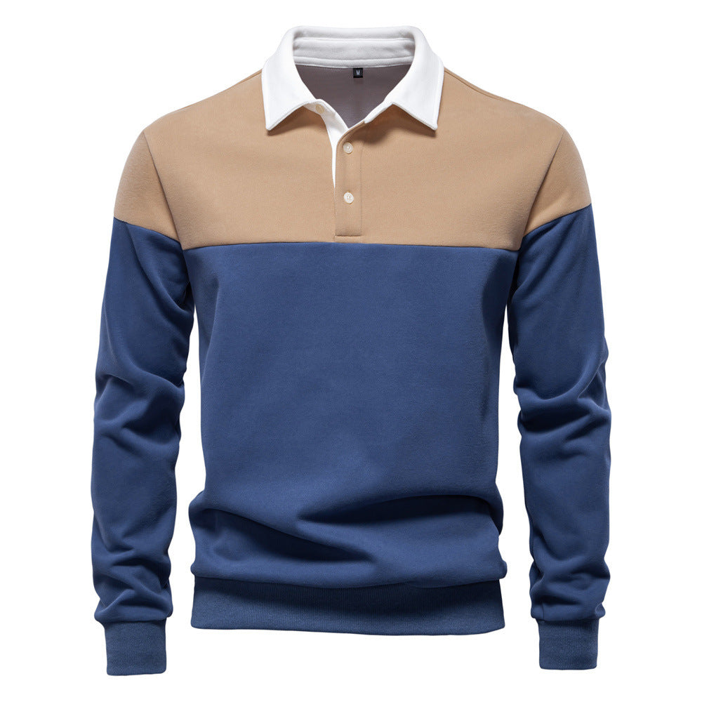 Herren nan sportlich-elegantes Langarm-Polo im Rugby-Stil mit kontrastierendem Kragen und breitem Brustpaneel Drune