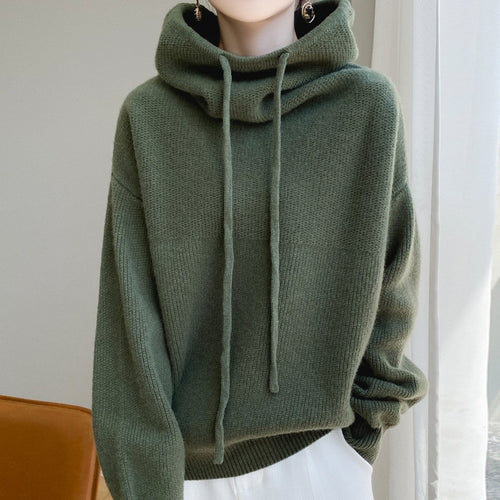 Damen Kuscheliger Rollkragen‑Hoodie aus Feinstrick mit Kordelzug und gerippten Bündchen Drune
