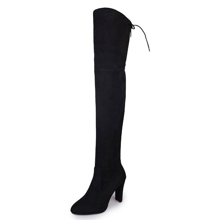 Damen  Overknee-Stiefel aus Veloursleder mit elastischem Schaft und mittelhohem Blockabsatz Drune