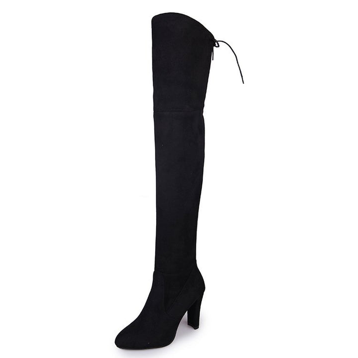 Damen  Overknee-Stiefel aus Veloursleder mit elastischem Schaft und mittelhohem Blockabsatz Drune