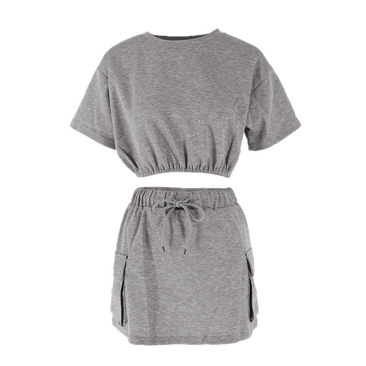 Damen lässiges Freizeit-Set mit cropped T-Shirt und Rock Drune
