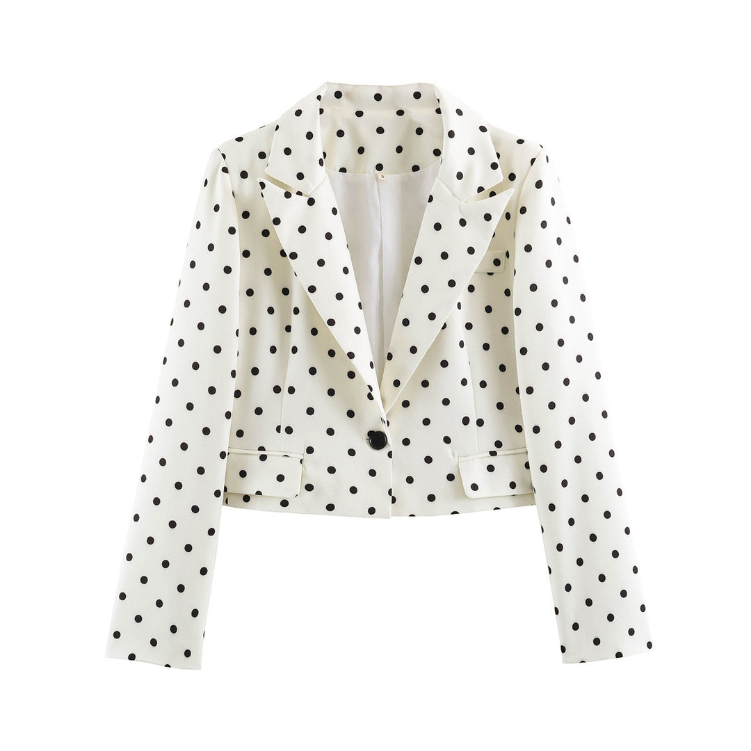 Damen Gepunkteter Cropped-Blazer mit Reverskragen und Pattentaschen Drune