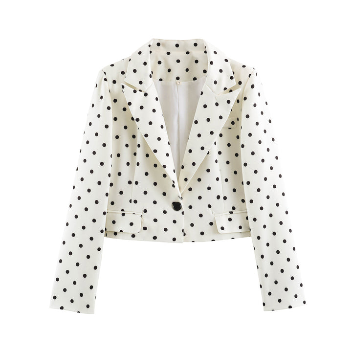 Damen Gepunkteter Cropped-Blazer mit Reverskragen und Pattentaschen Drune