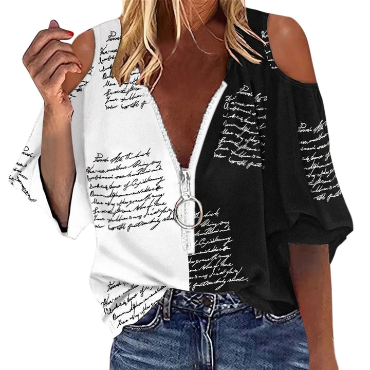 Damen Bluse mit schickem V-Ausschnitt und modischem Reißverschluss Drune