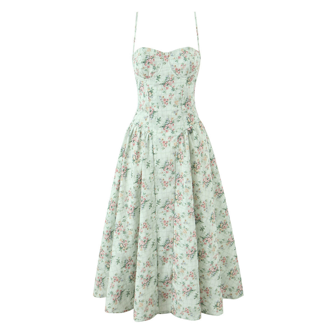 Damen Midikleid mit verstellbaren Spaghetti-Trägern und floralem Muster Drune