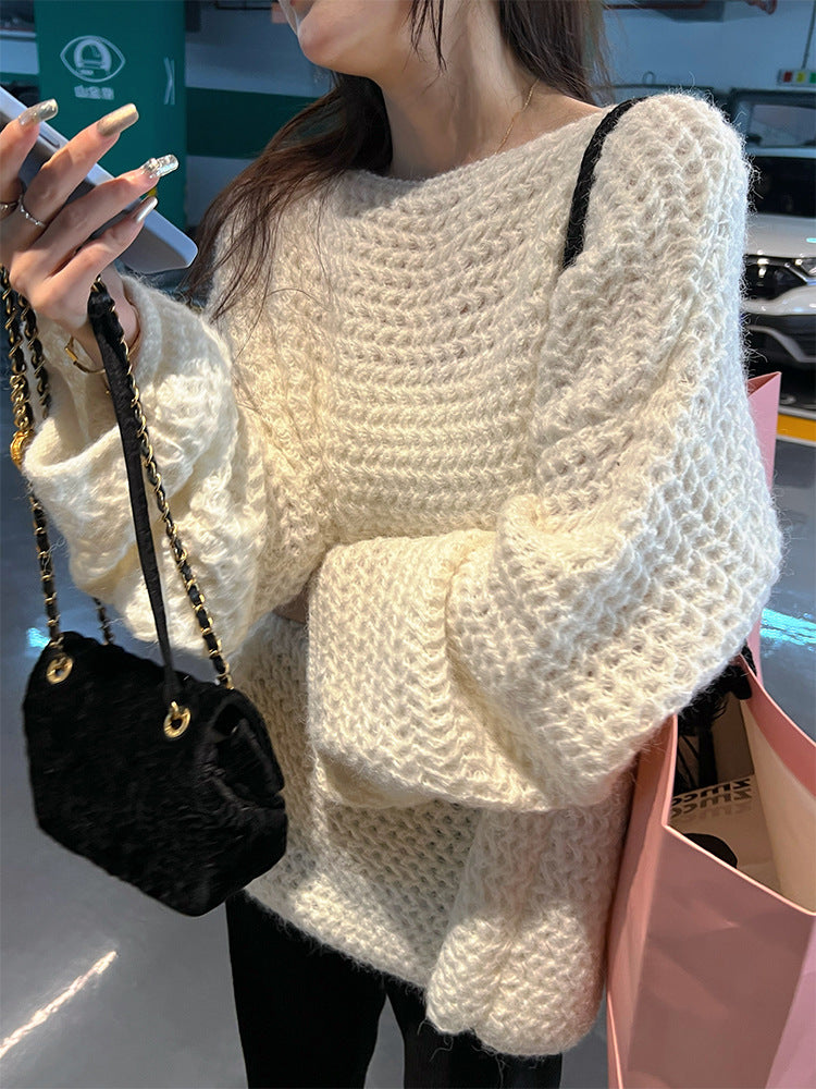 Damen Grob gestrickter Oversize-Pullover mit weitem Schnitt Drune