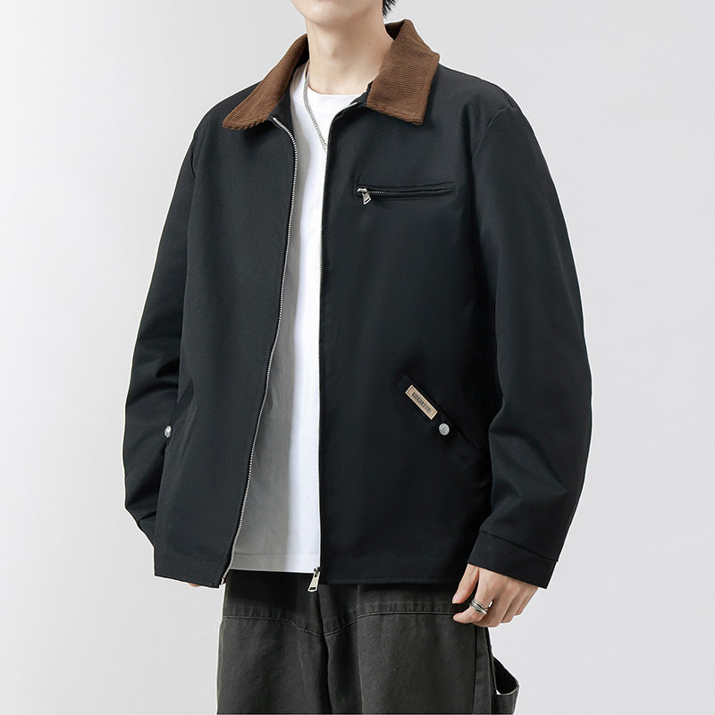 Herren Modische Übergangsjacke mit Cordkragen Drune