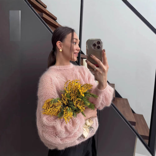 Damen Weicher Mohairpullover mit voluminösen Ärmeln Drune