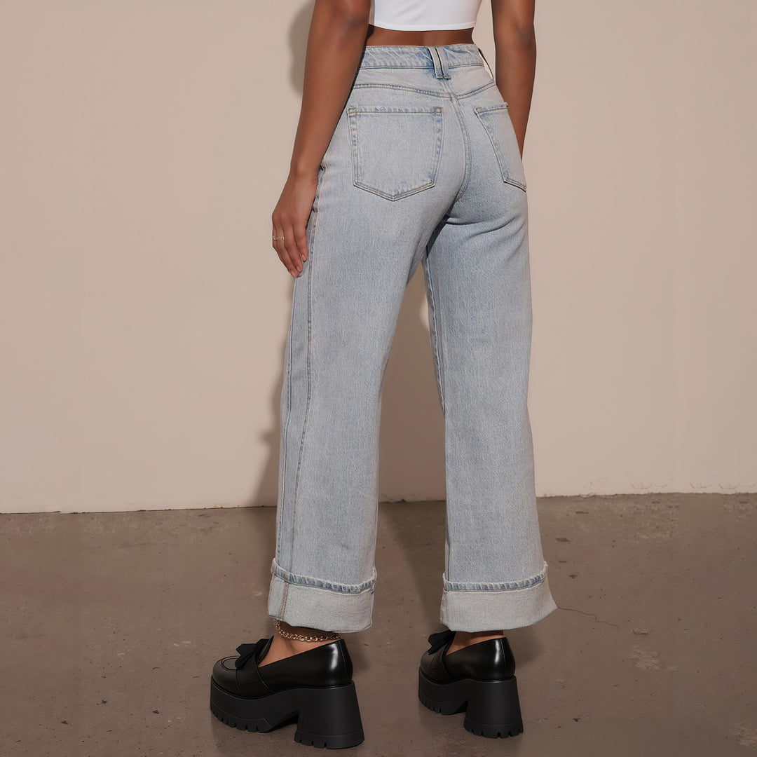 Damen Hochtaillierte weite Jeans mit extra breitem Umschlag Drune