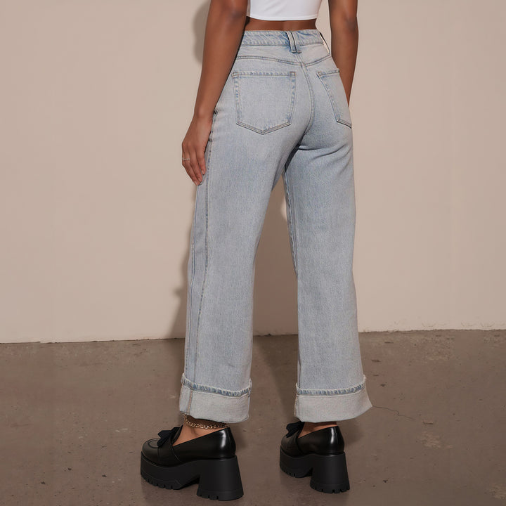 Damen Hochtaillierte weite Jeans mit extra breitem Umschlag Drune