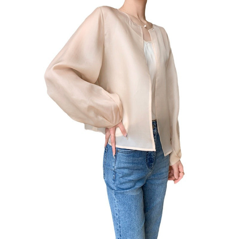 Damen Transparente Bluse mit Puffärmeln Drune