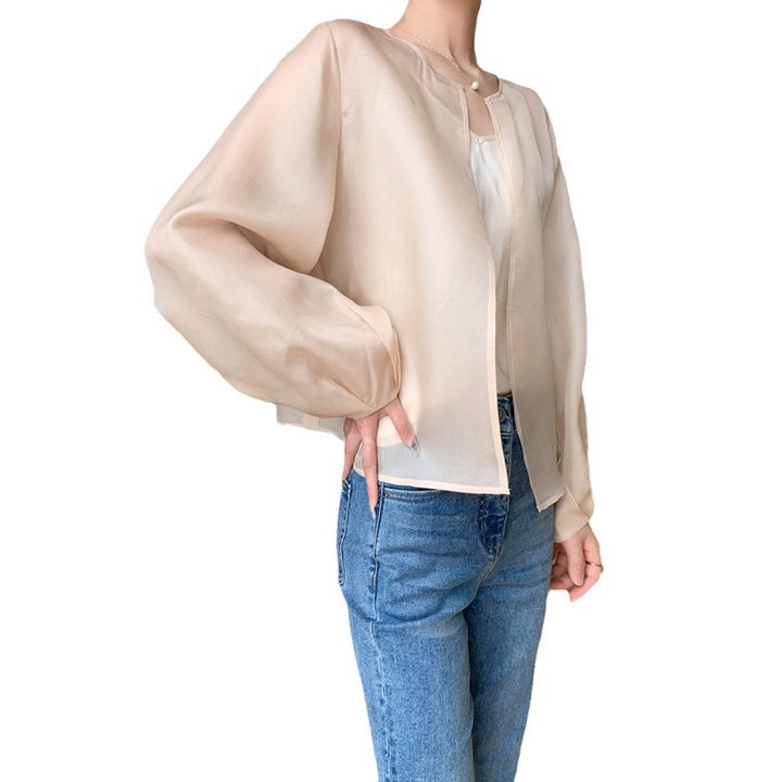 Damen Transparente Bluse mit Puffärmeln Drune