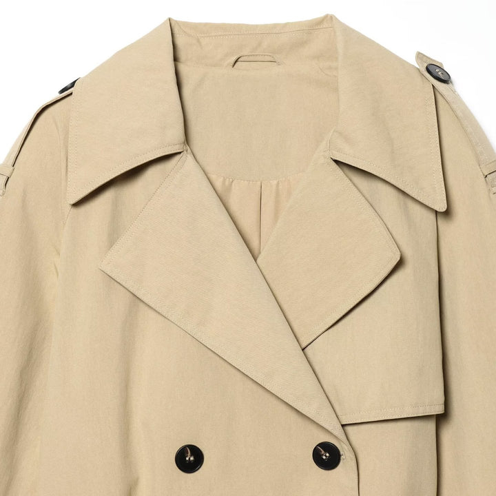 Damen Kurz geschnittener Trenchcoat mit Taillengürtel und Schulterklappen Drune
